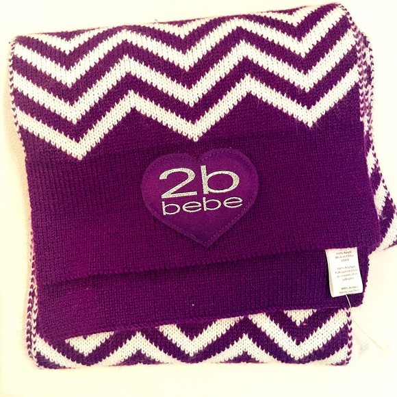 NWT 2b Bebe Purple & White Scarf & Hat - Picture 4 of 7
